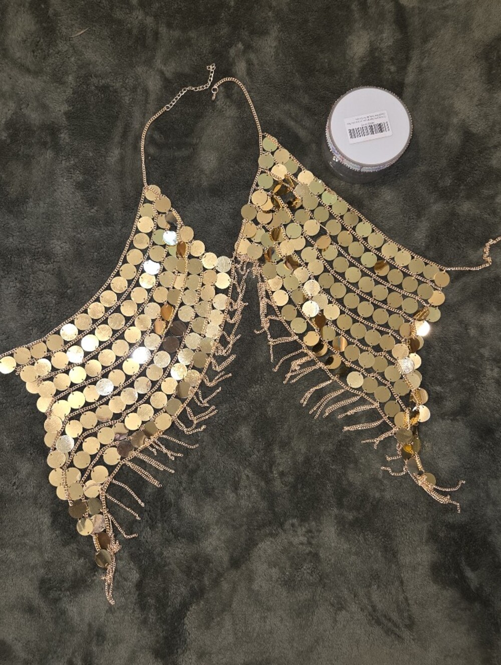 Gold Sequin Chainmail Bra Top